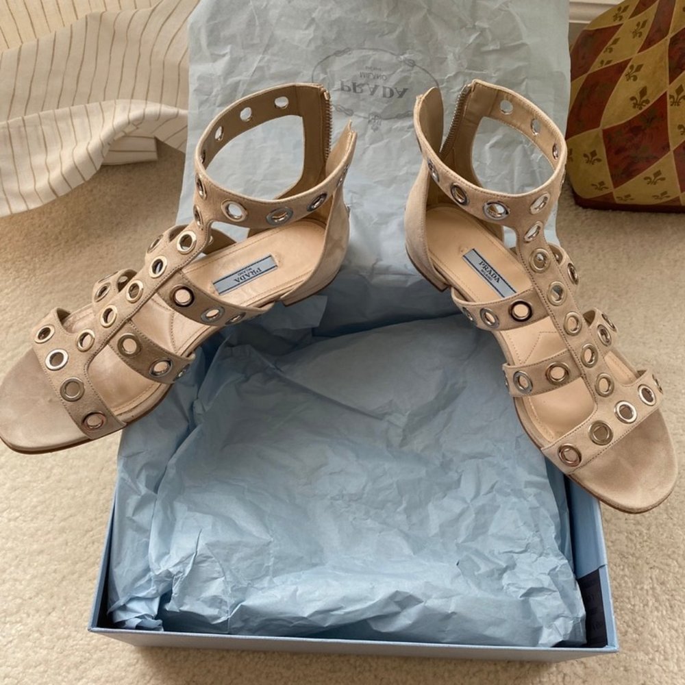 Prada Rivet-Studded Caged Flat sandal